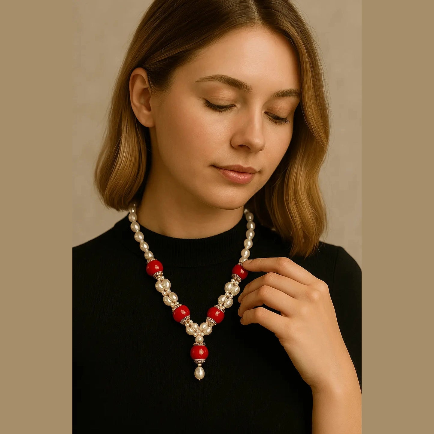 Tibetan Red Jasper and Pearl Set