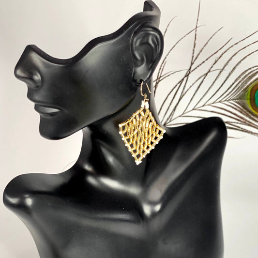 Beaded Net Golden Earrings