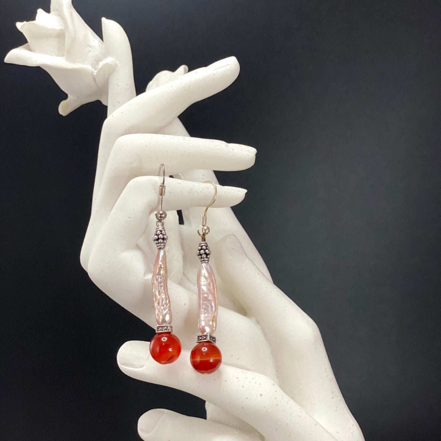 Keshi Pearl and Sardonyx Earrings