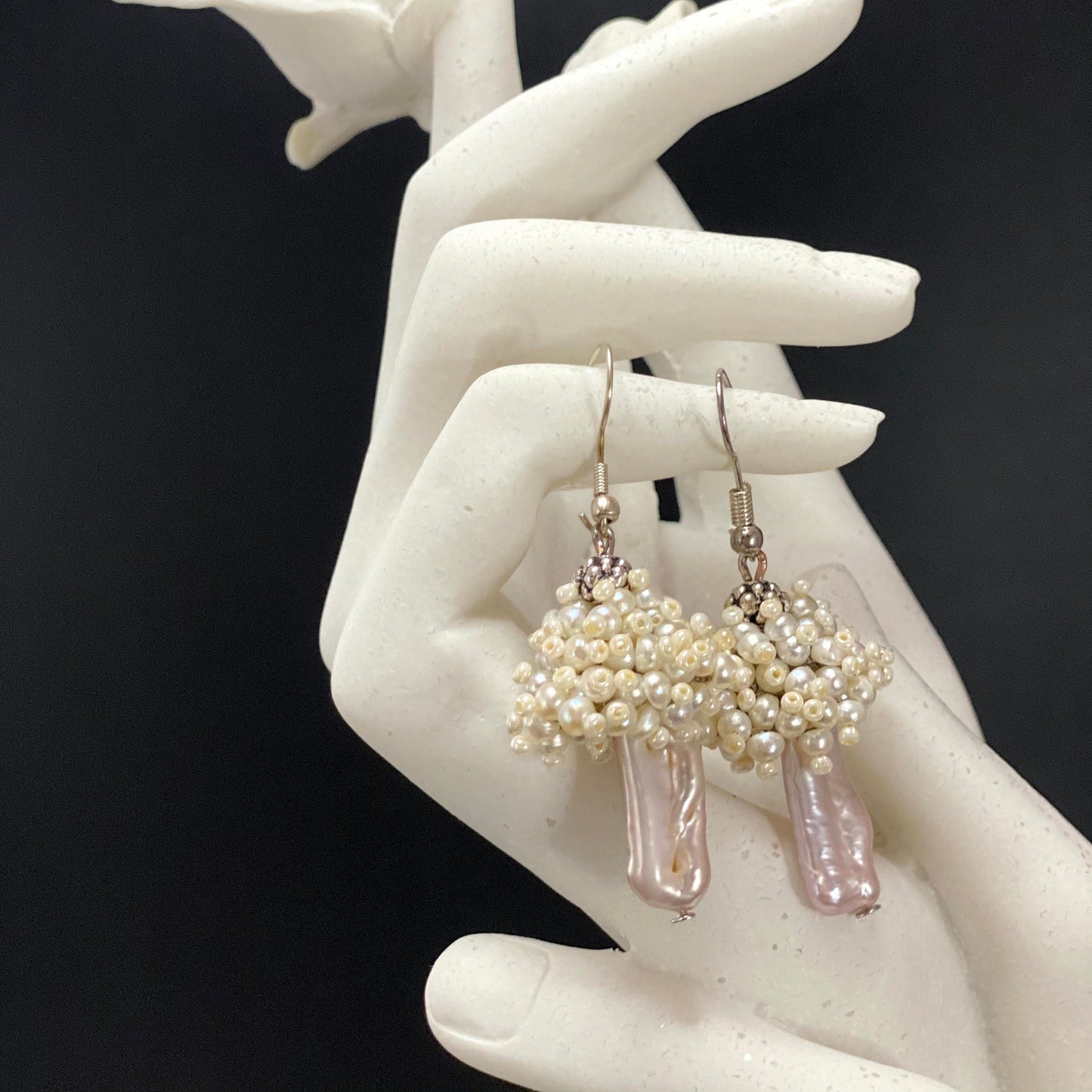 Mushroom Keshi Pearl & Seed Pearl Earrings
