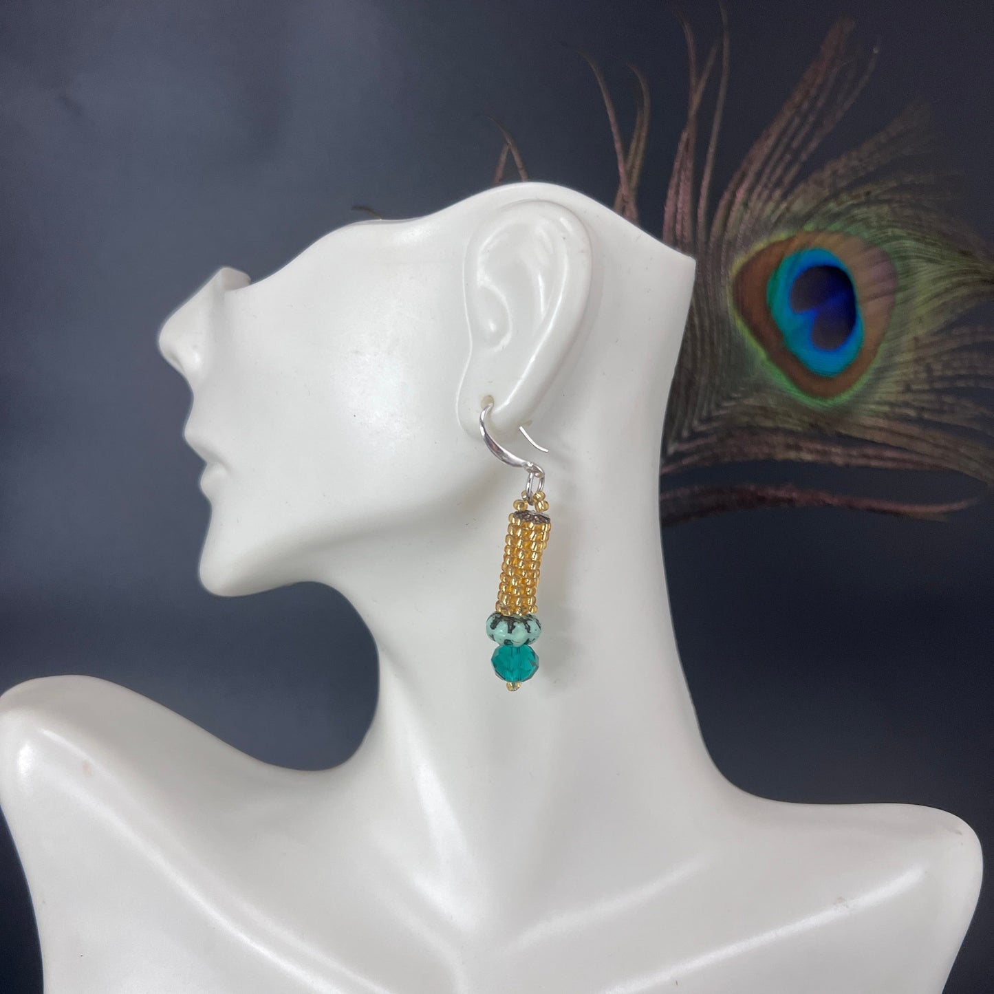 Gold & Green Cylinder Earrings