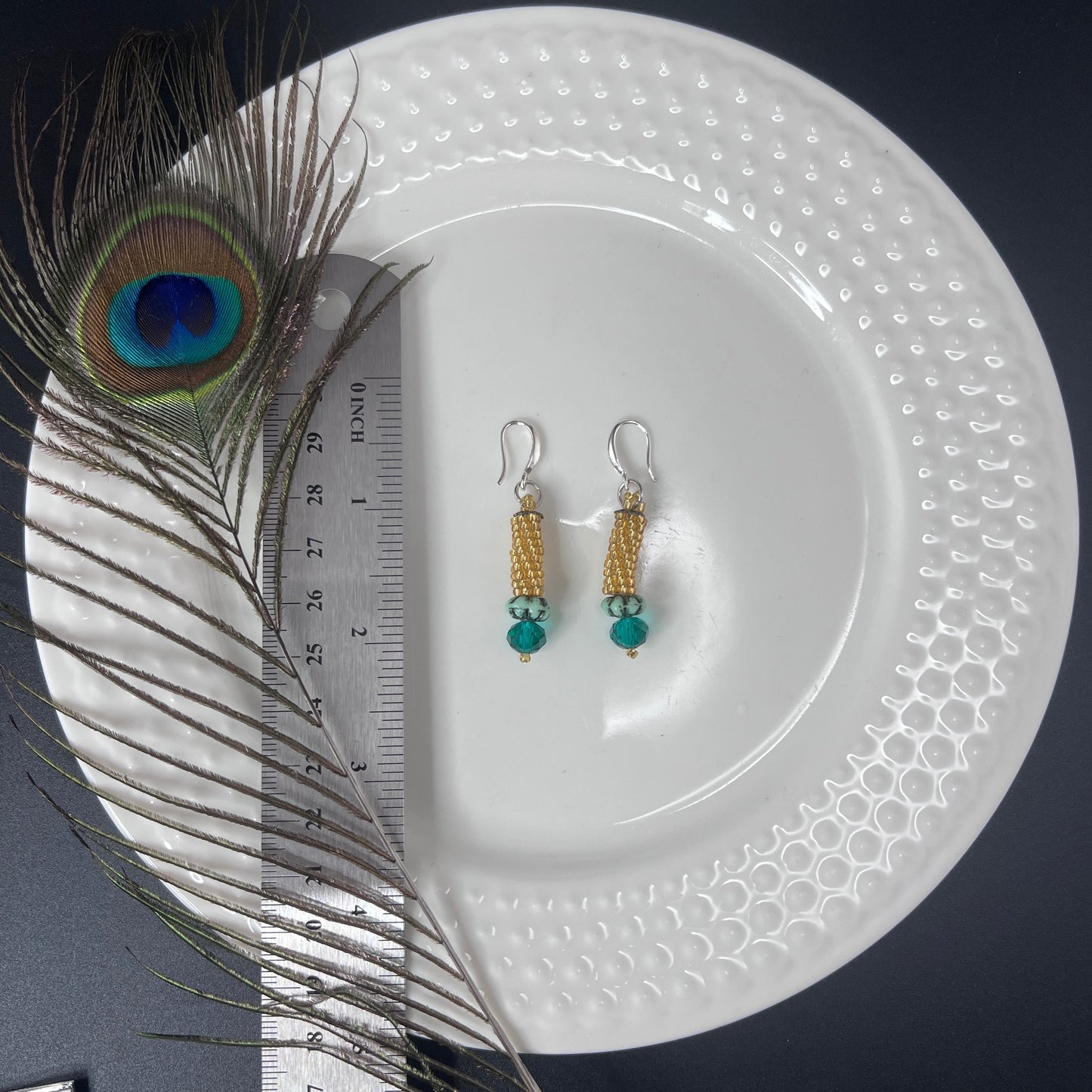 Gold & Green Cylinder Earrings