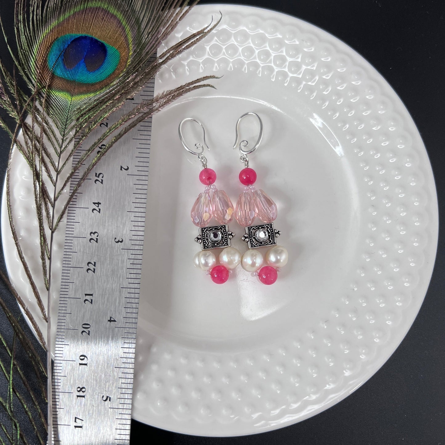 Pink Crystal and Pearl Earrings