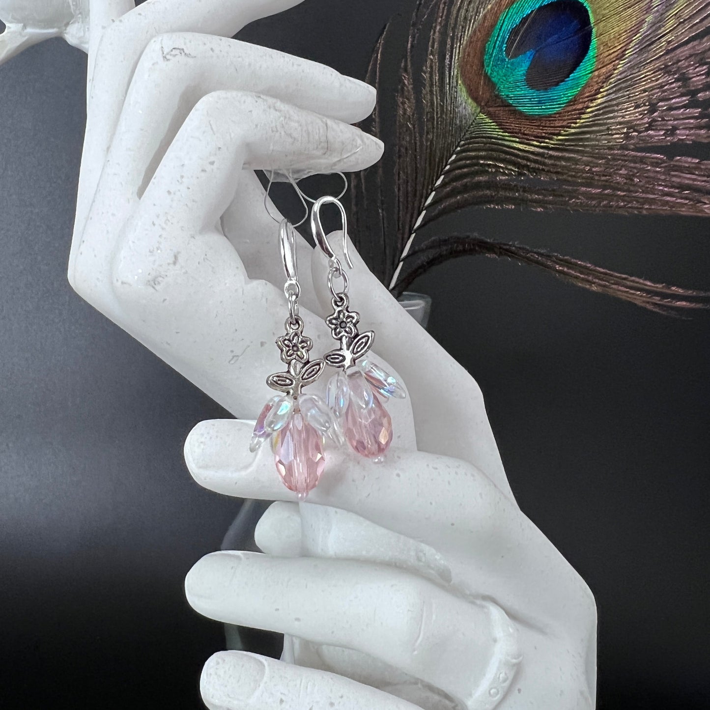 Pink Crystal Flower Earrings