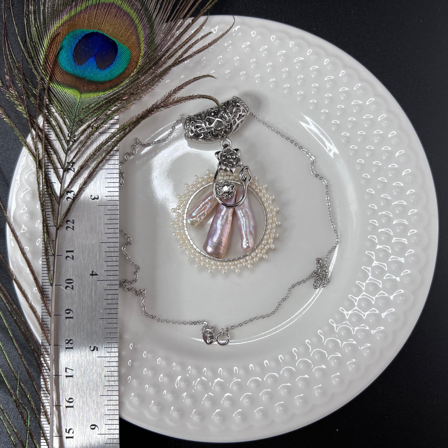 Victorian Style Bridal Triple Pearl Pendant
