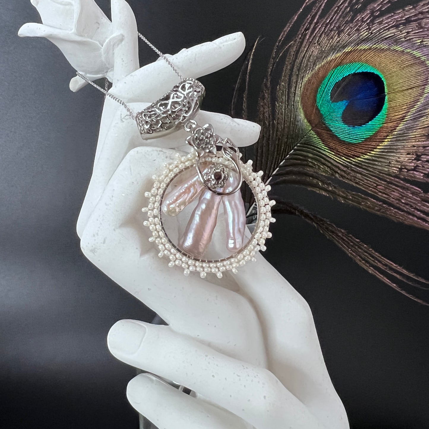 Victorian Style Bridal Triple Pearl Pendant