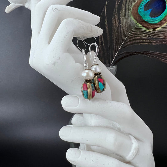 Tibetan and Pearl Earrings