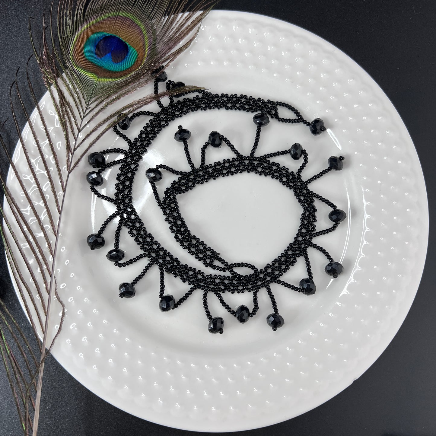 Black Diva net necklace with intricate design