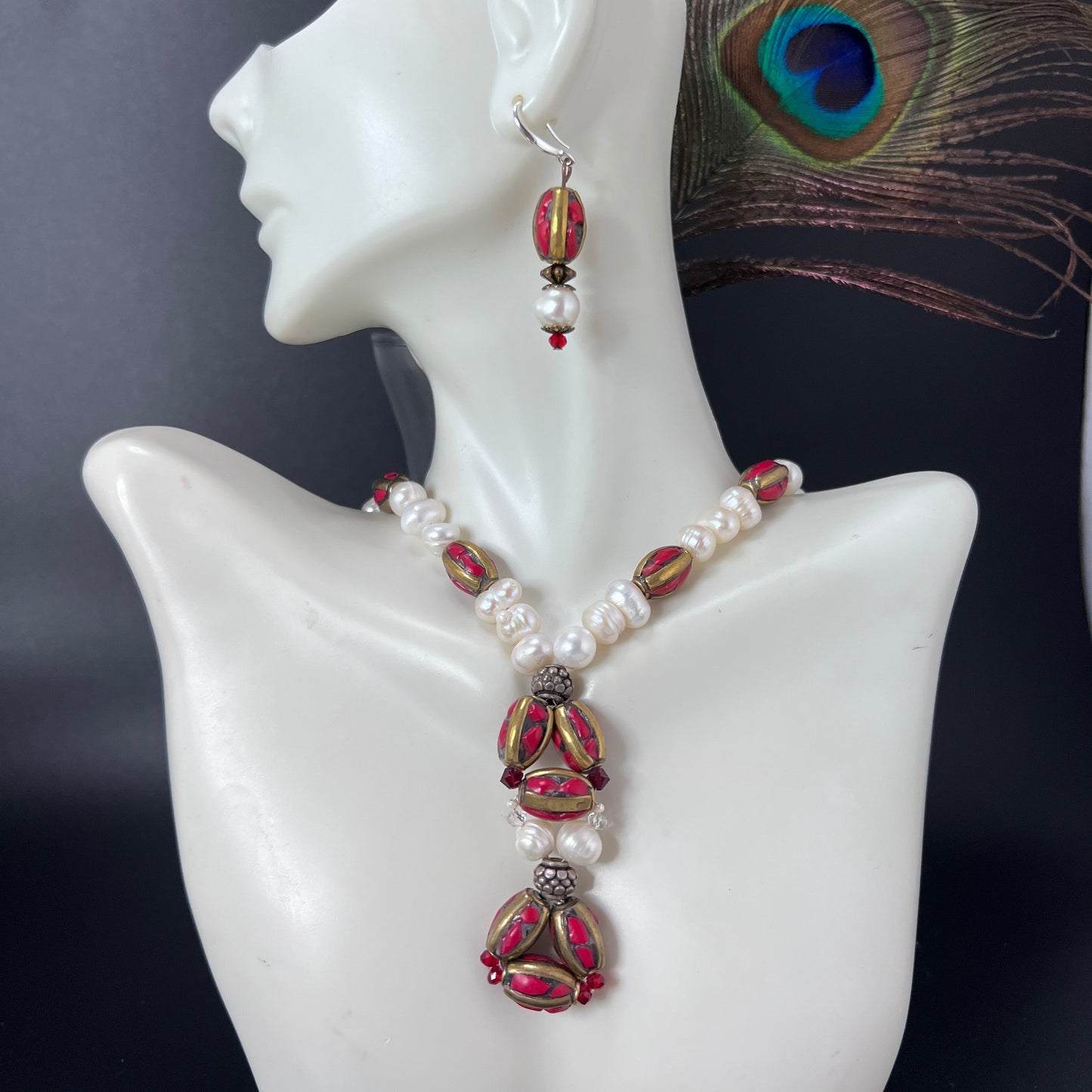 Pearl and Tibetan Beads Single Row Jewelry Set