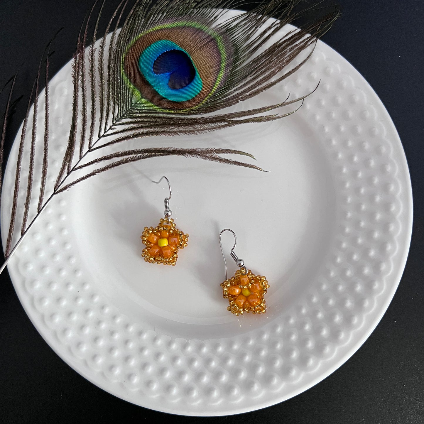 Cute Tiny Orange Flower Earrings