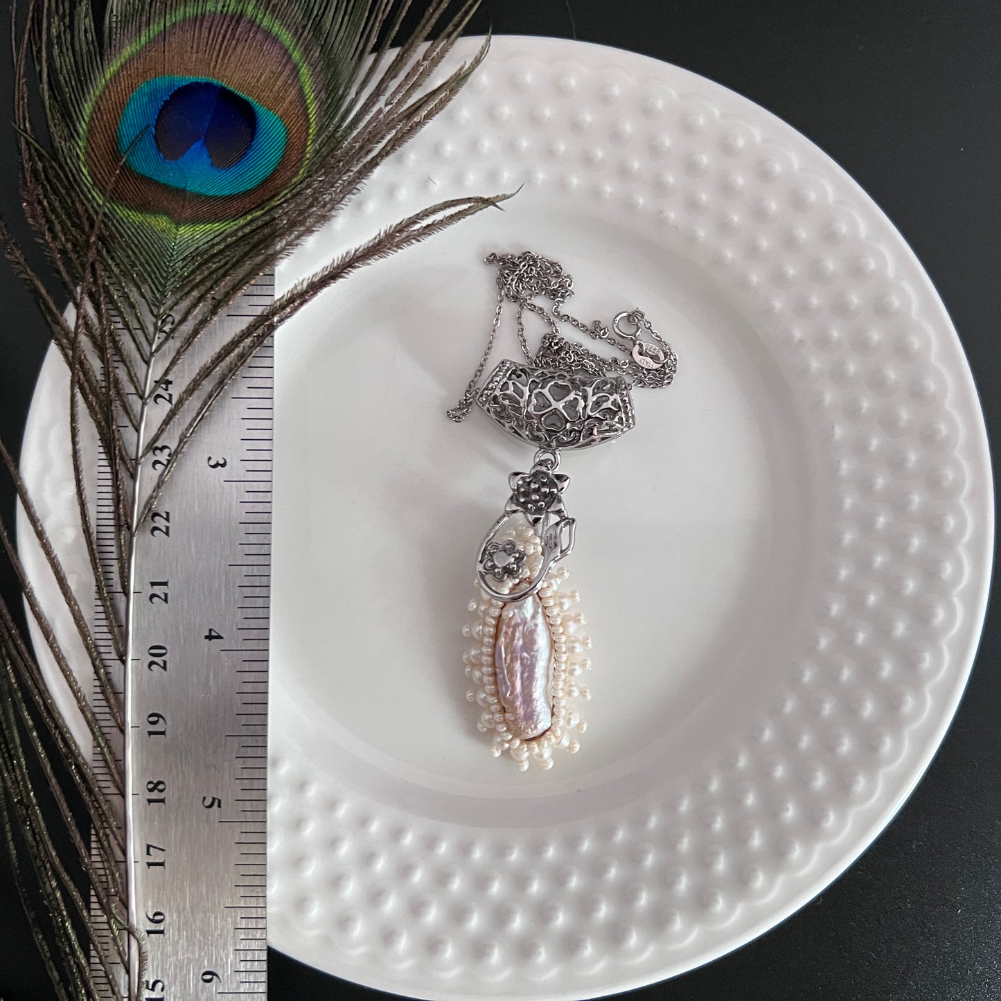 Victorian Style Bridal Single Pearl Pendant