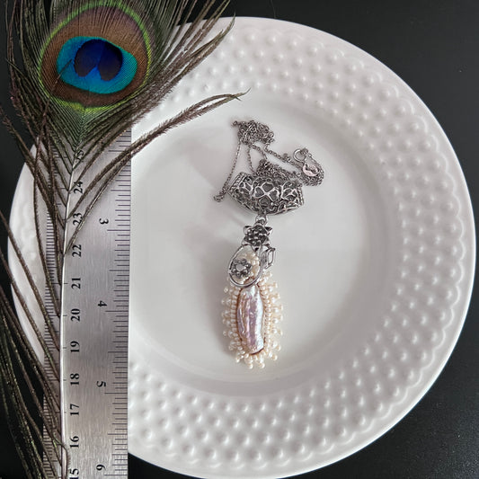 Victorian Style Bridal Single Pearl Pendant