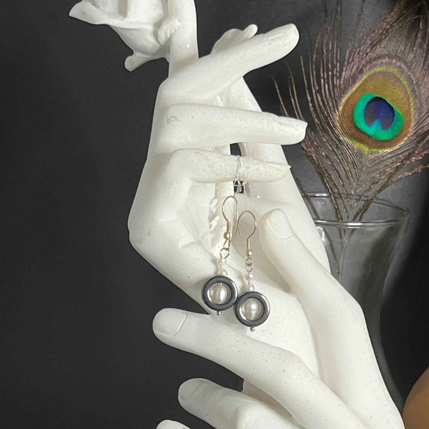 Bow Pearl with Glass Loop Earrings