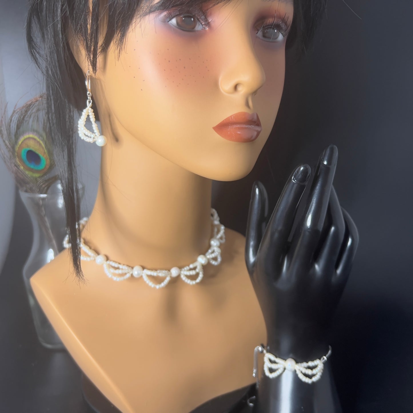 Frill Pearl Bridal with back Pendant Jewelry Set