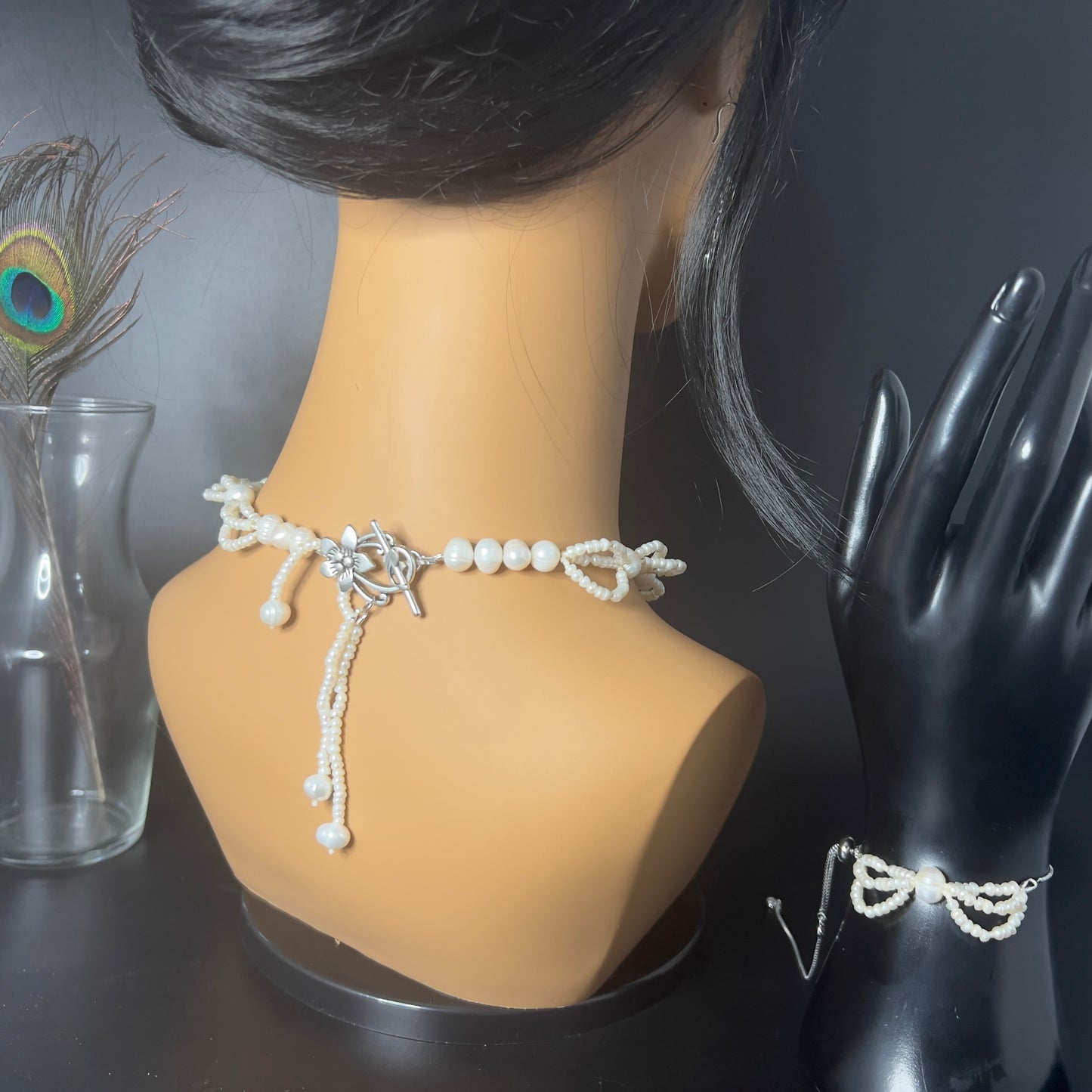 Frill Pearl Bridal with back Pendant Jewelry Set