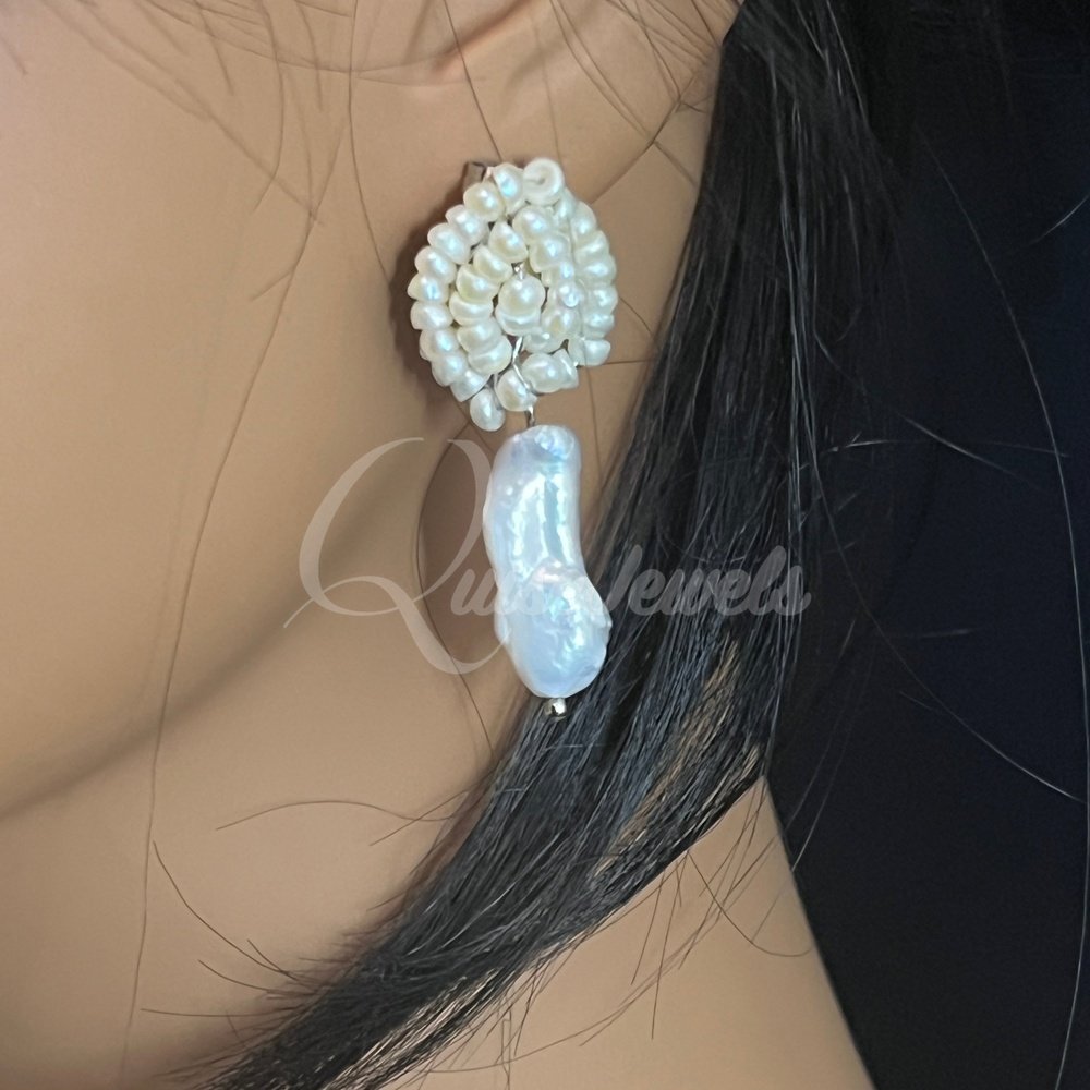 Keshi and Seed Pearl  Earring and Pendant Set-QuiseJewels