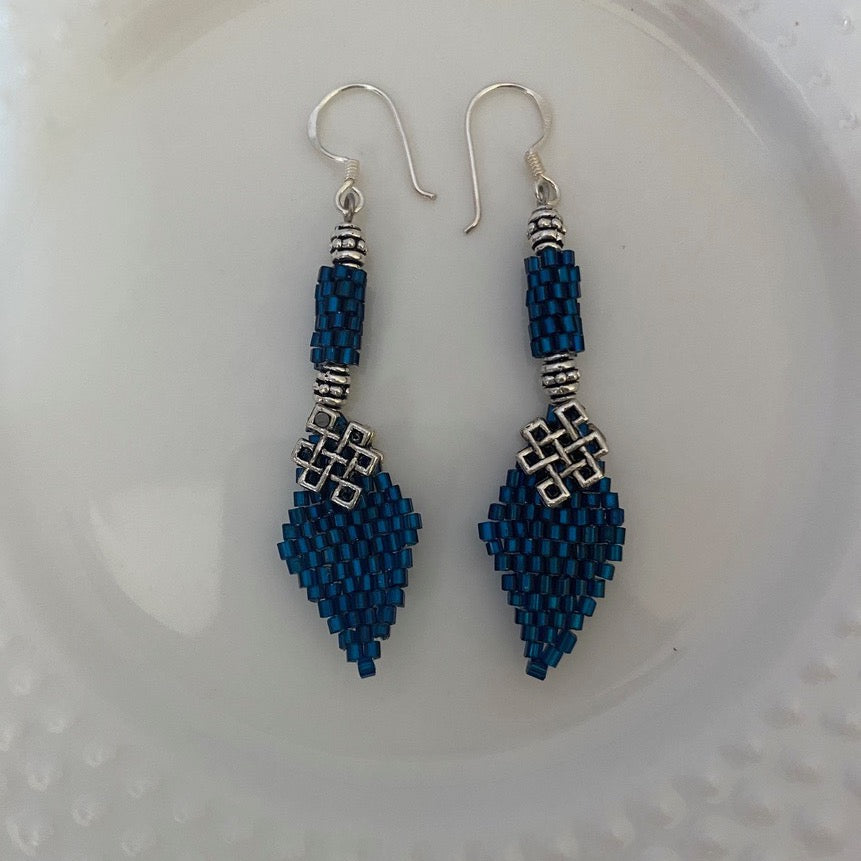 Leaf Shape Beaded Pewter Earrings