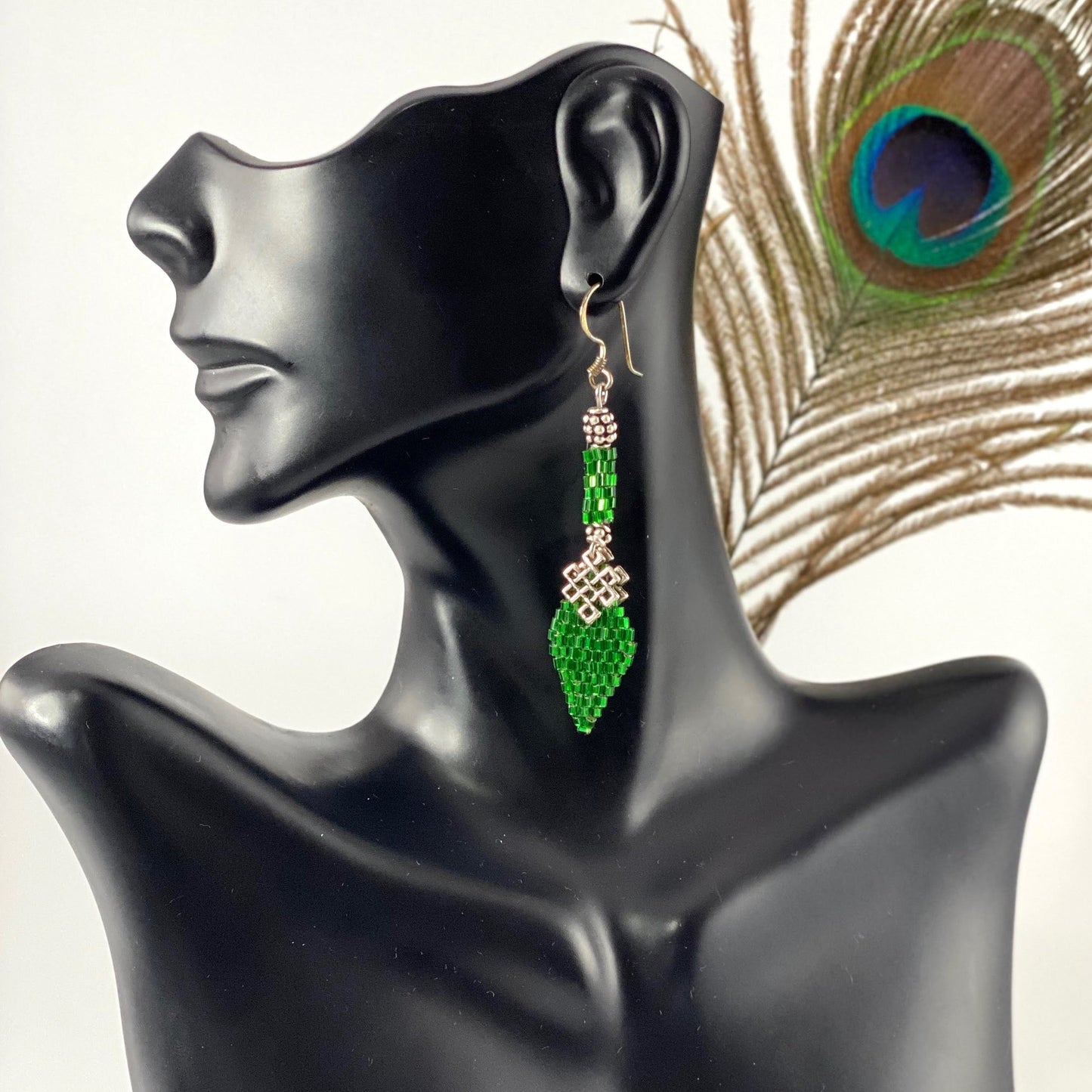 Leaf Shape Beaded Pewter Earrings