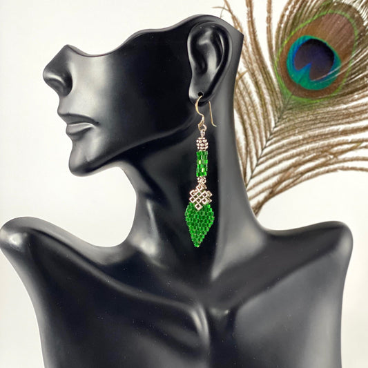 Leaf Shape Beaded Pewter Earrings