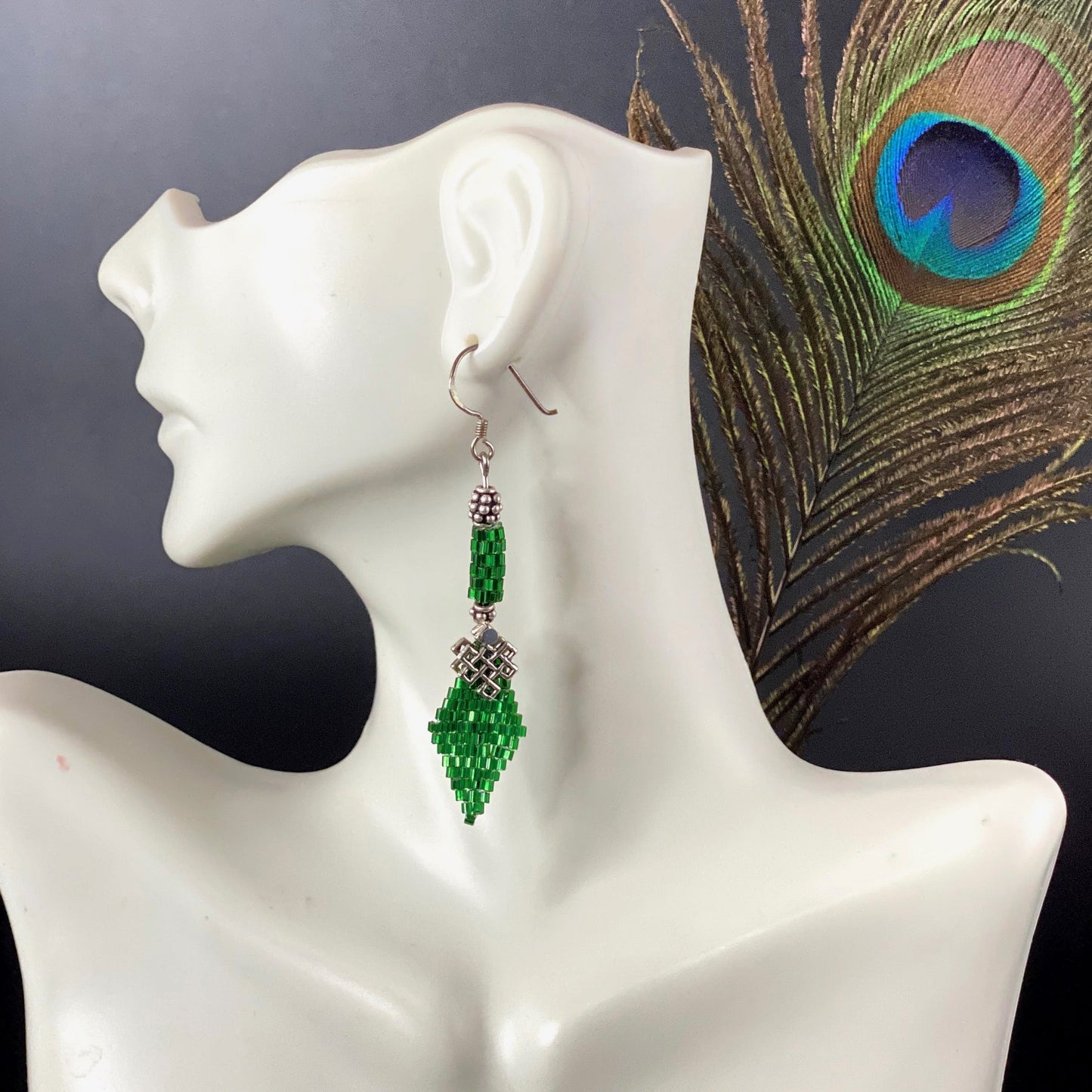 Leaf Shape Beaded Pewter Earrings