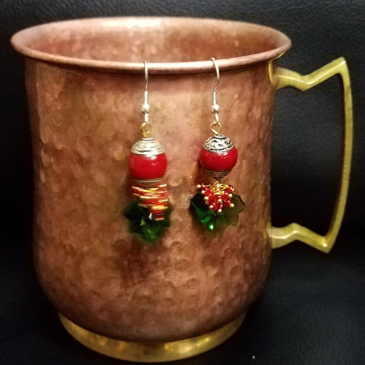 Red Jasper Resin and Crystal leaf Earrings