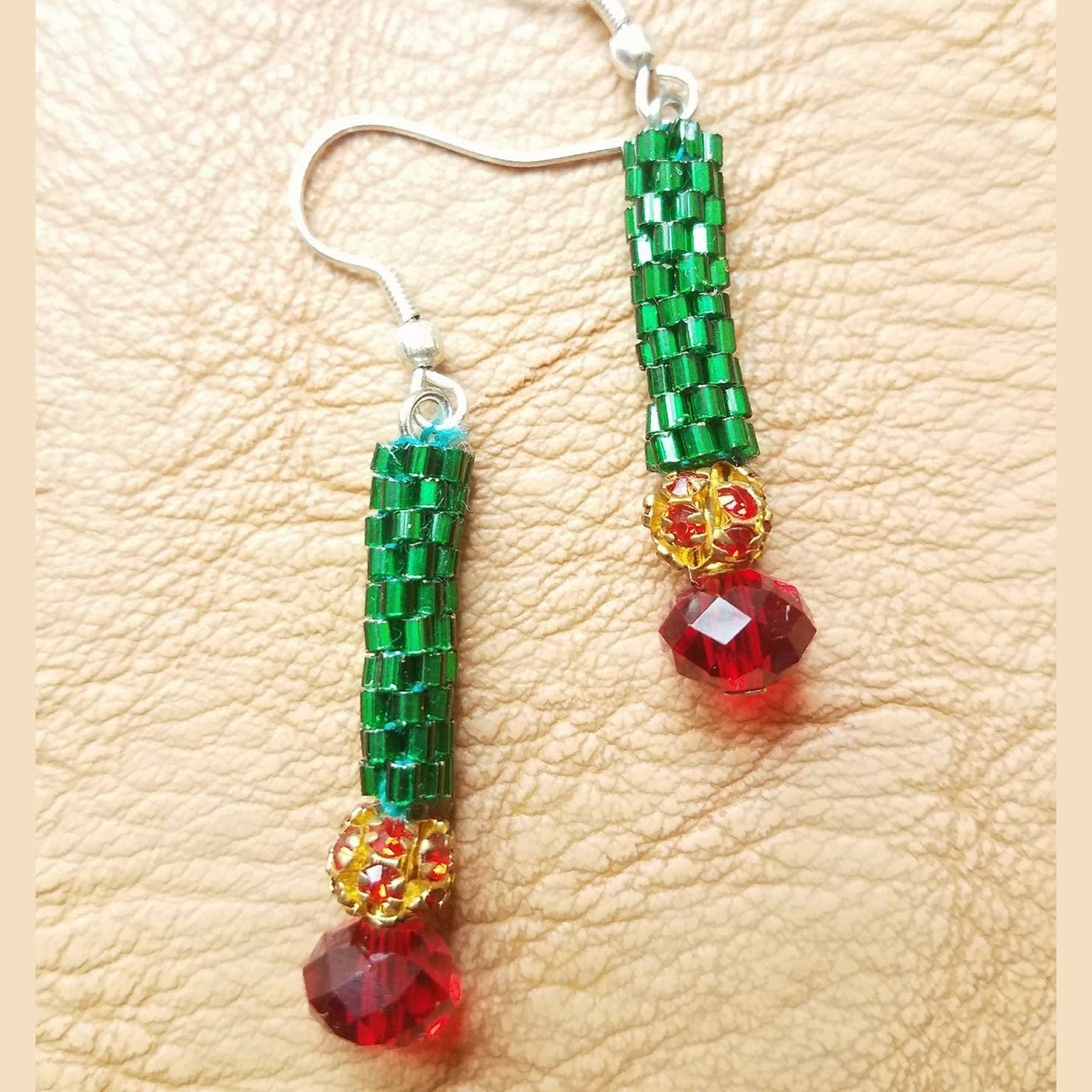 Gold & Green Cylinder Earrings