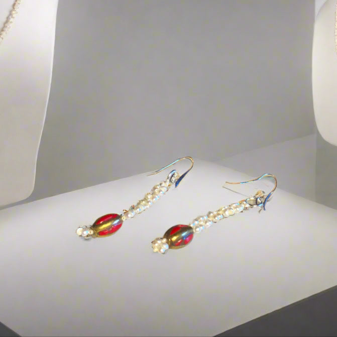 Tibetan Coral and Seed Pearl Earrings