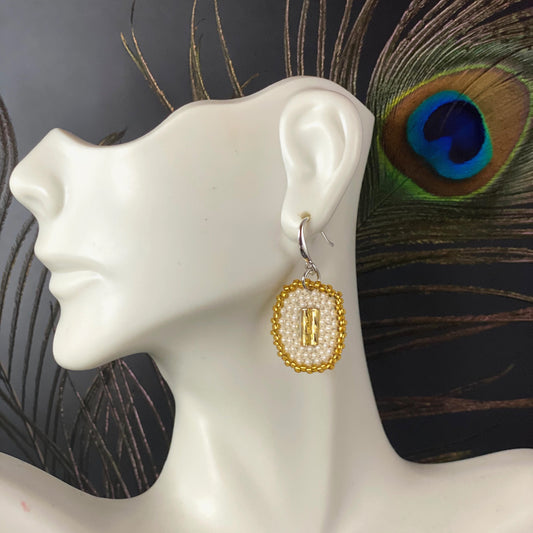 White and Gold Oval Earrings