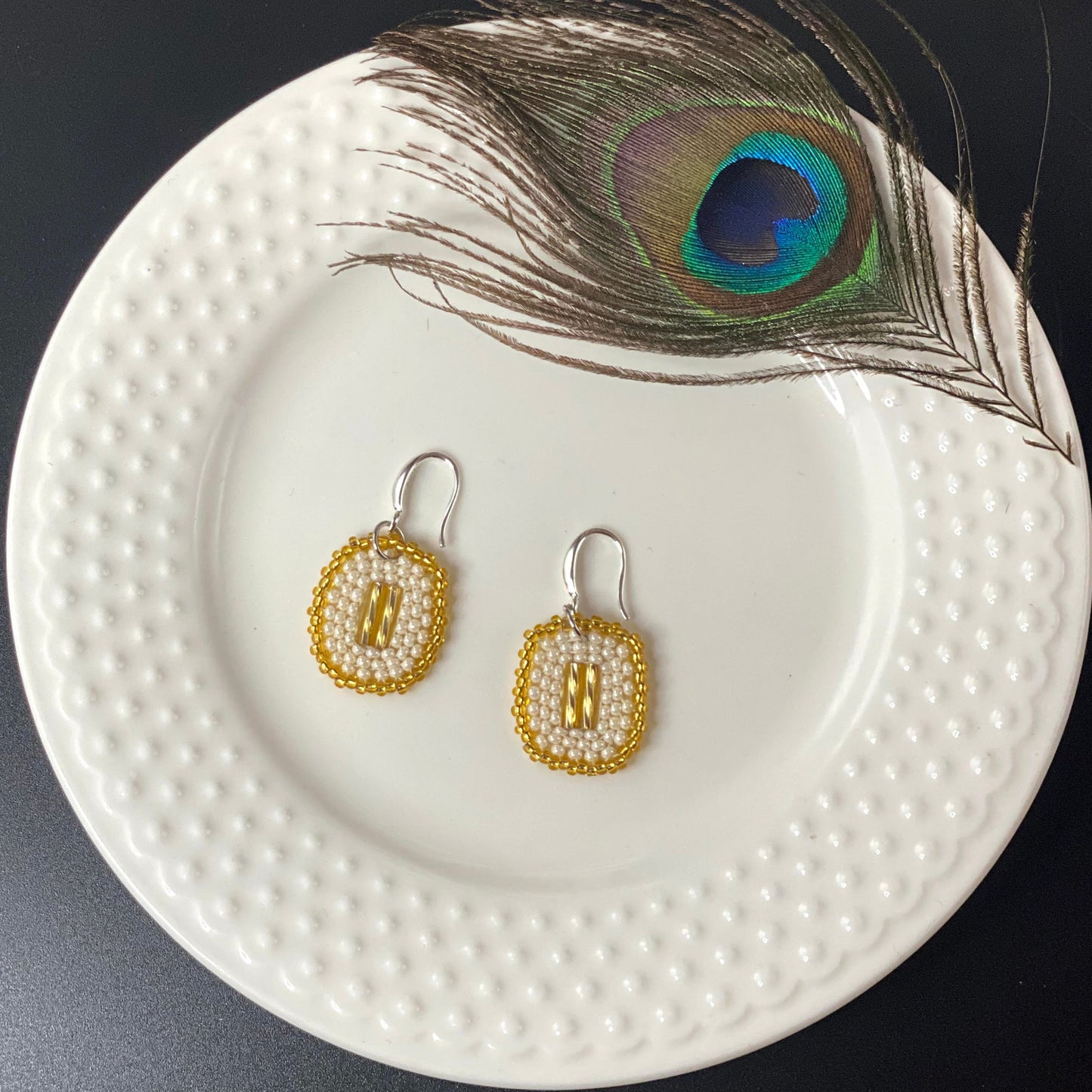 White and Gold Oval Earrings
