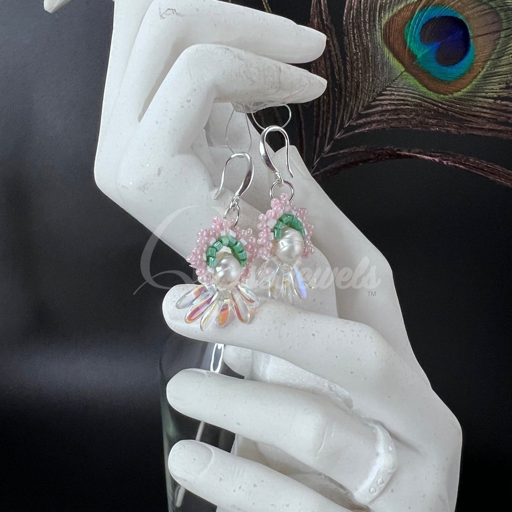 Beaded Rhododendron Earrings-QuiseJewels