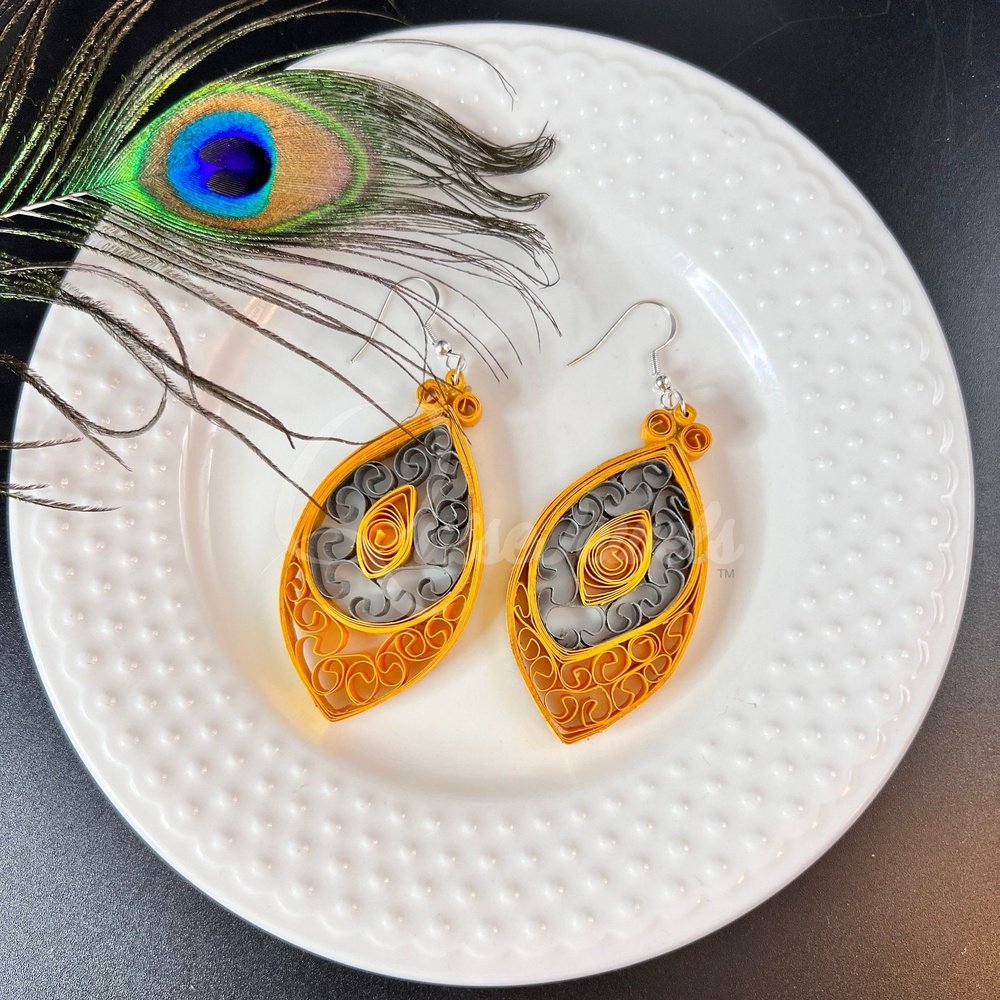 Designer Medium Marquee Quilling Earrings-QuiseJewels
