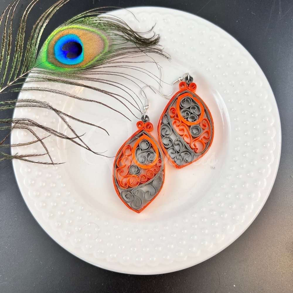 Designer Medium Marquee Quilling Earrings-QuiseJewels