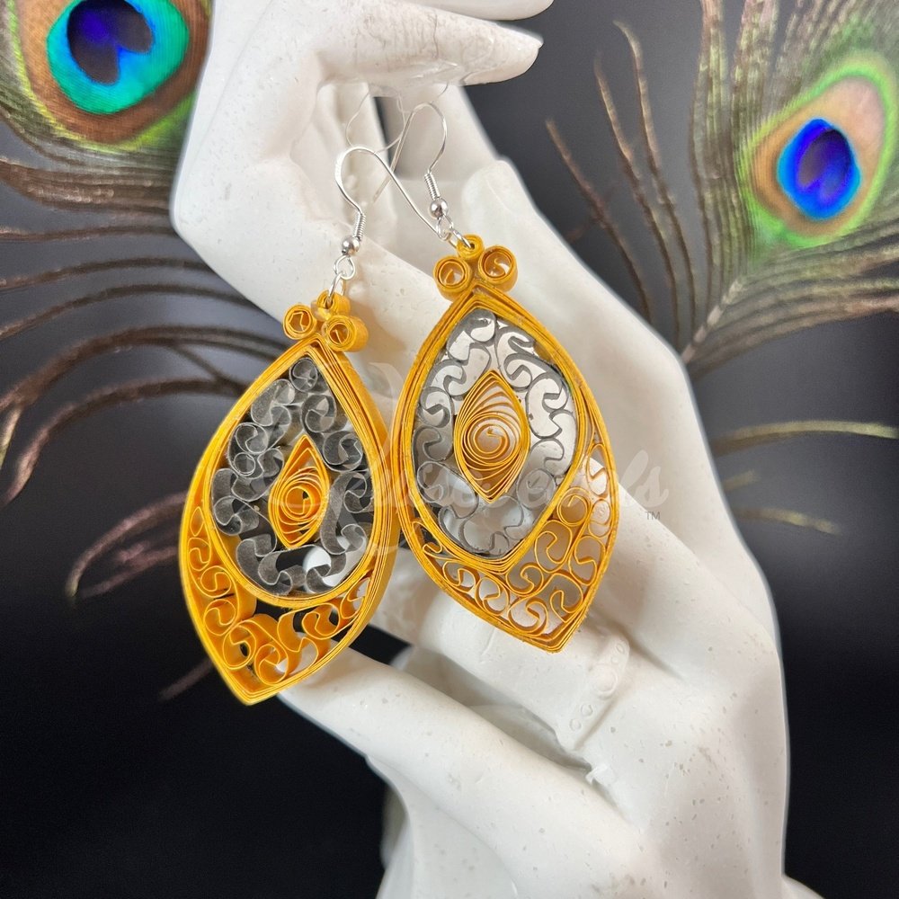 Designer Medium Marquee Quilling Earrings-QuiseJewels