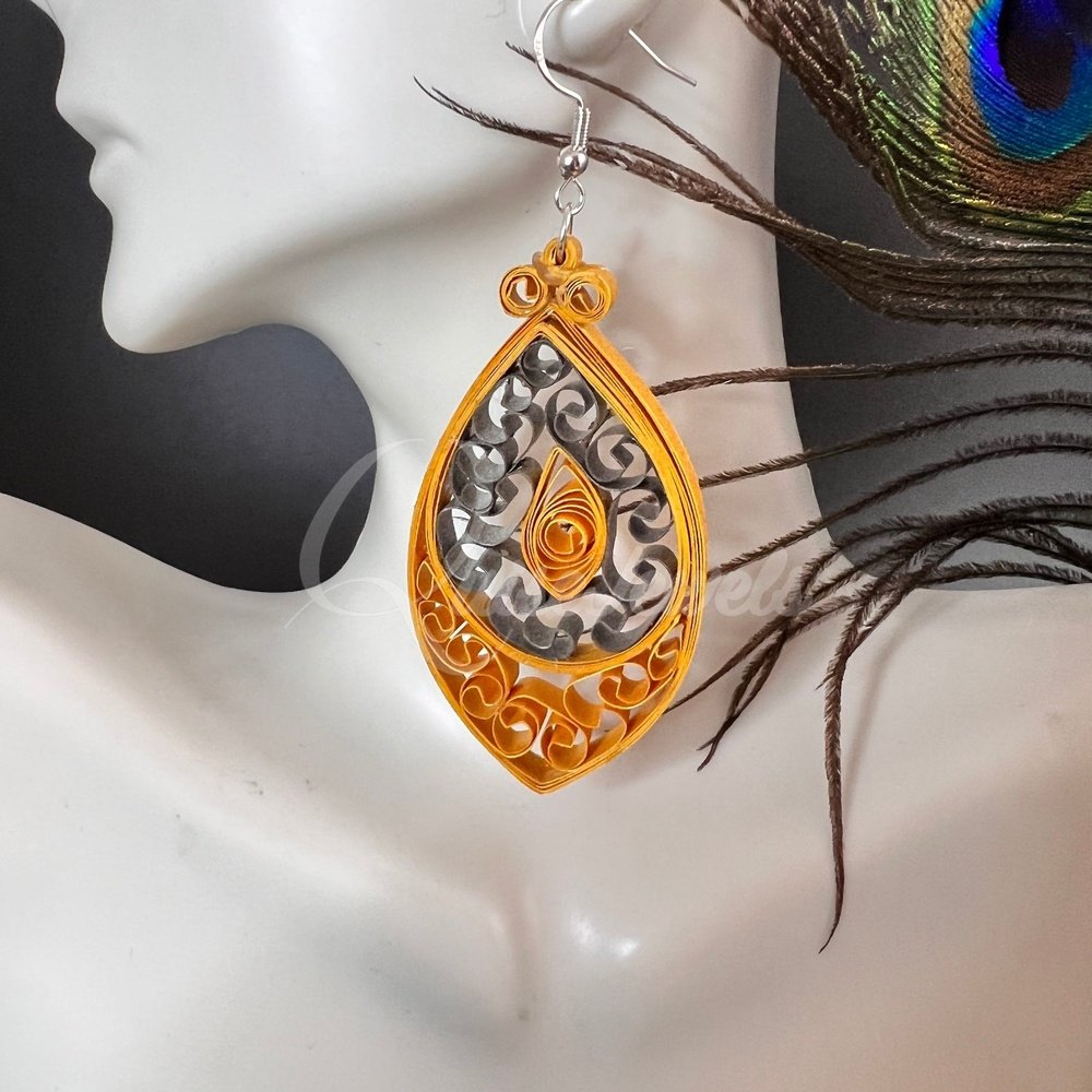 Designer Medium Marquee Quilling Earrings-QuiseJewels