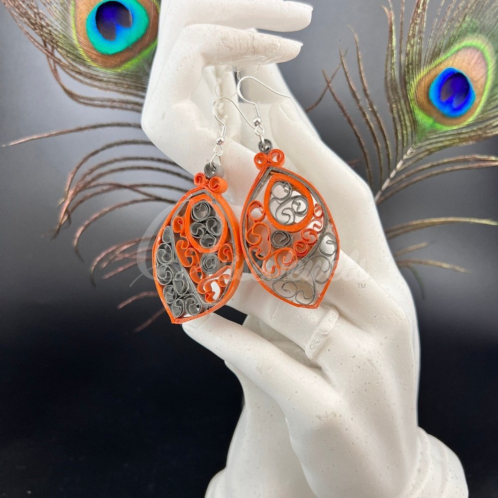 Designer Medium Marquee Quilling Earrings-QuiseJewels