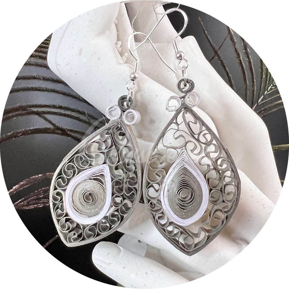 Designer Medium Marquee Quilling Earrings-QuiseJewels
