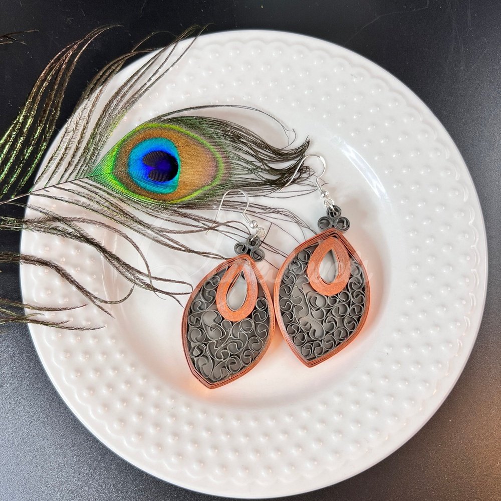 Dual Drop Large Marquee Quilling Earrings-QuiseJewels