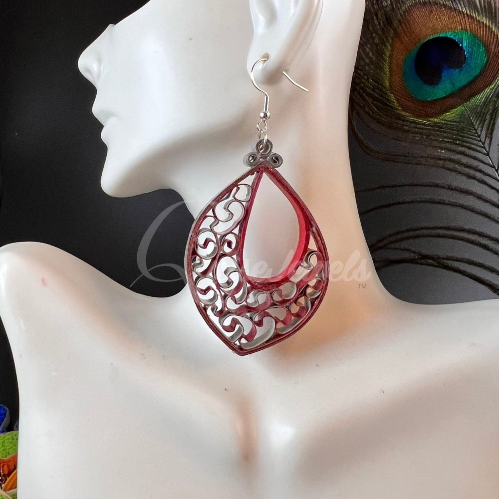 Dual Drop Large Marquee Quilling Earrings-QuiseJewels