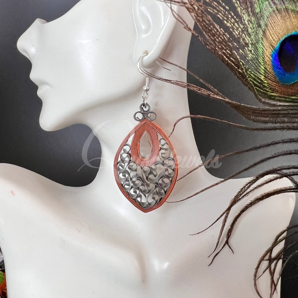 Dual Drop Large Marquee Quilling Earrings-QuiseJewels