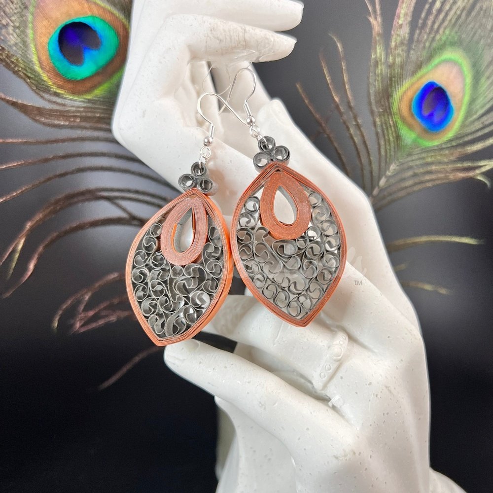 Dual Drop Large Marquee Quilling Earrings-QuiseJewels