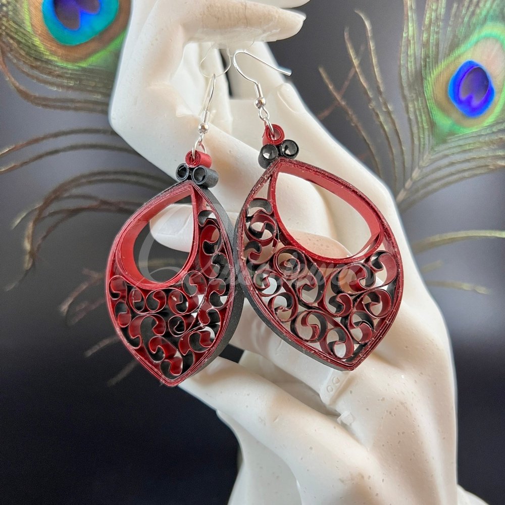 Dual Drop Large Marquee Quilling Earrings-QuiseJewels
