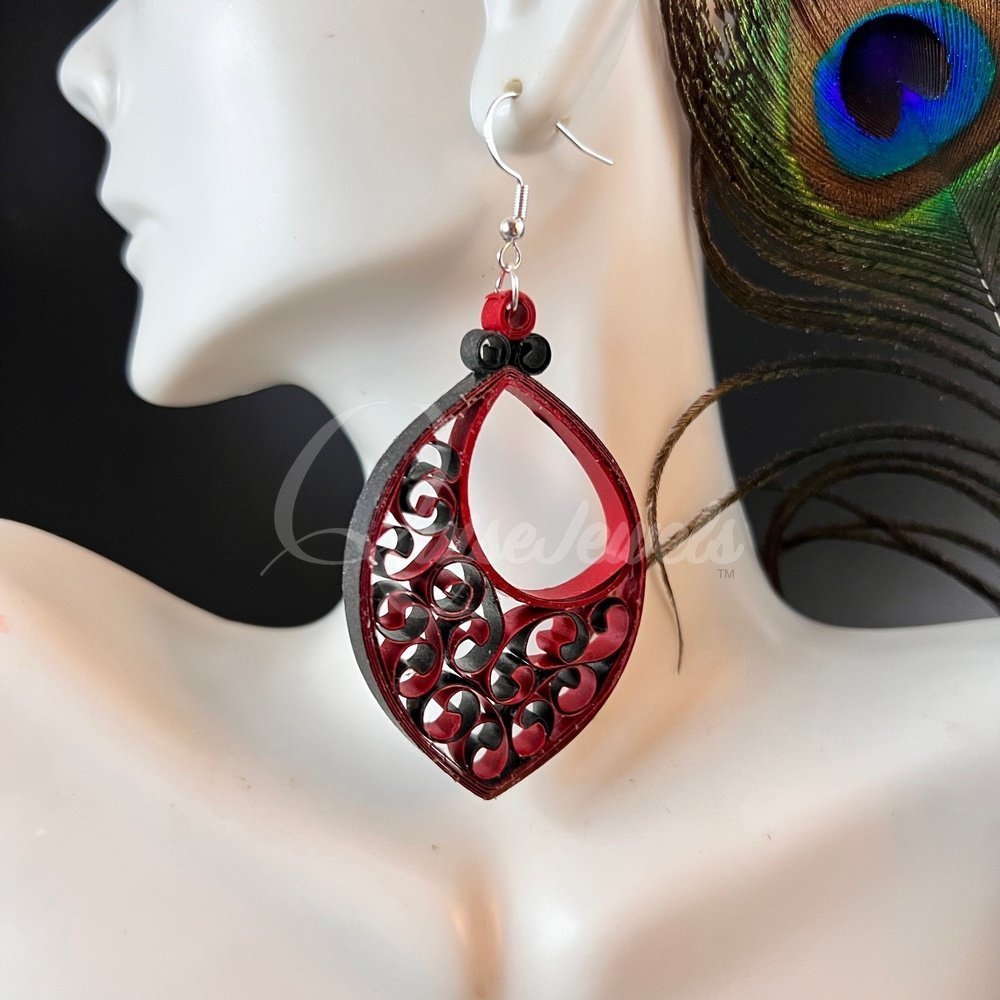 Dual Drop Large Marquee Quilling Earrings-QuiseJewels