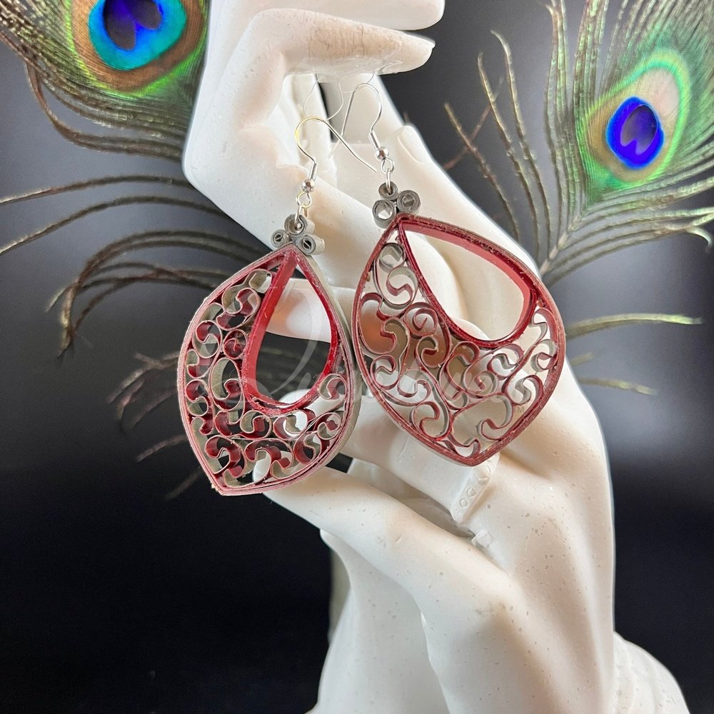 Dual Drop Large Marquee Quilling Earrings-QuiseJewels