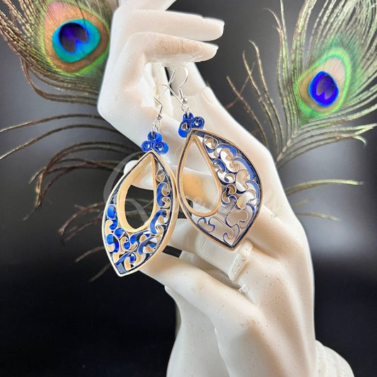Dual Drop Large Marquee Quilling Earrings-QuiseJewels