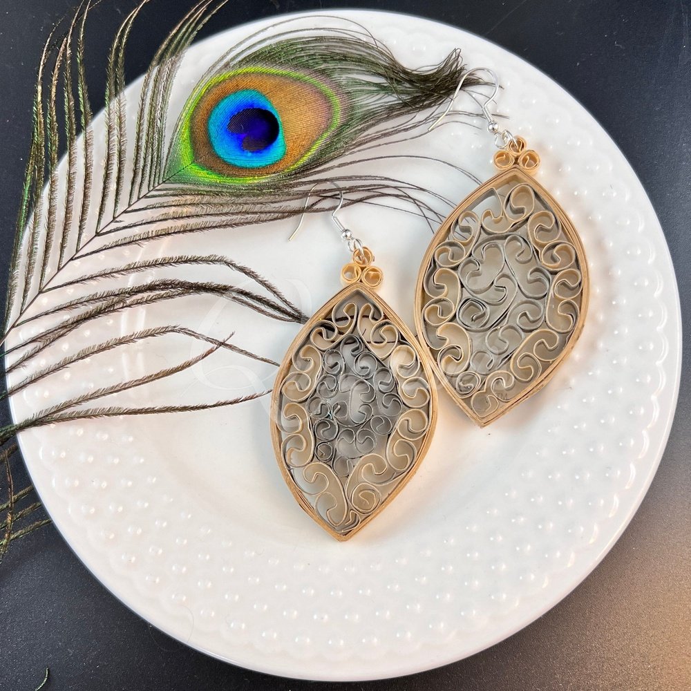Dual Large Marquee Quilling Earrings-QuiseJewels