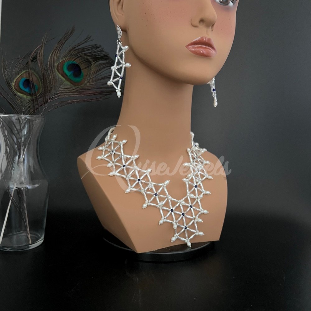 Geometric Bridal Necklace and Earring Set-QuiseJewels