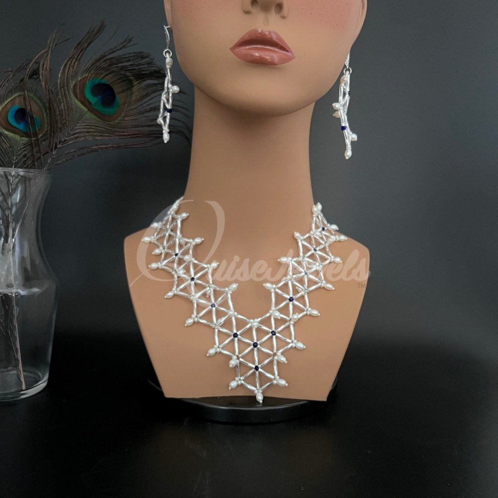 Geometric Bridal Necklace and Earring Set-QuiseJewels