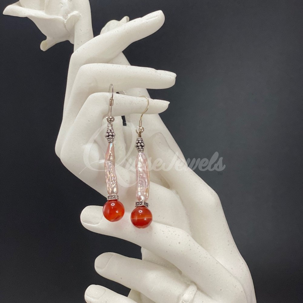 Keshi Pearl and Sardonyx Earrings-QuiseJewels