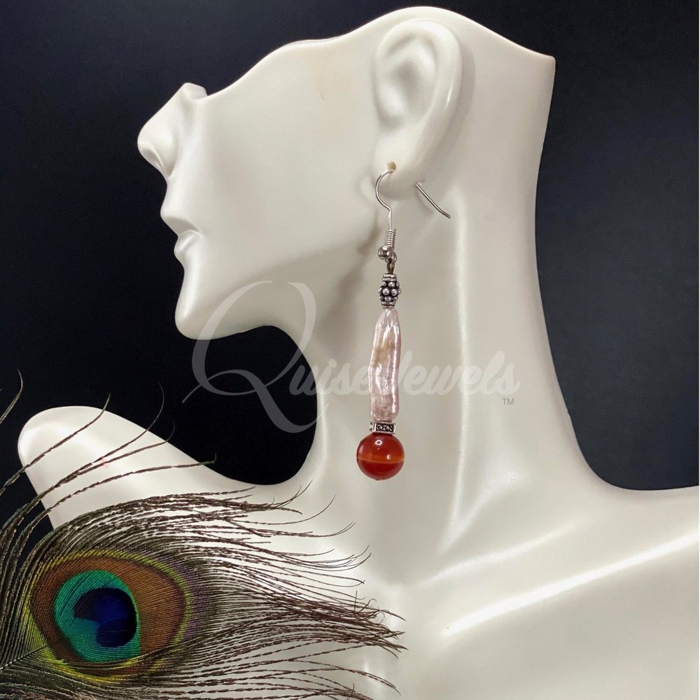 Keshi Pearl and Sardonyx Earrings-QuiseJewels