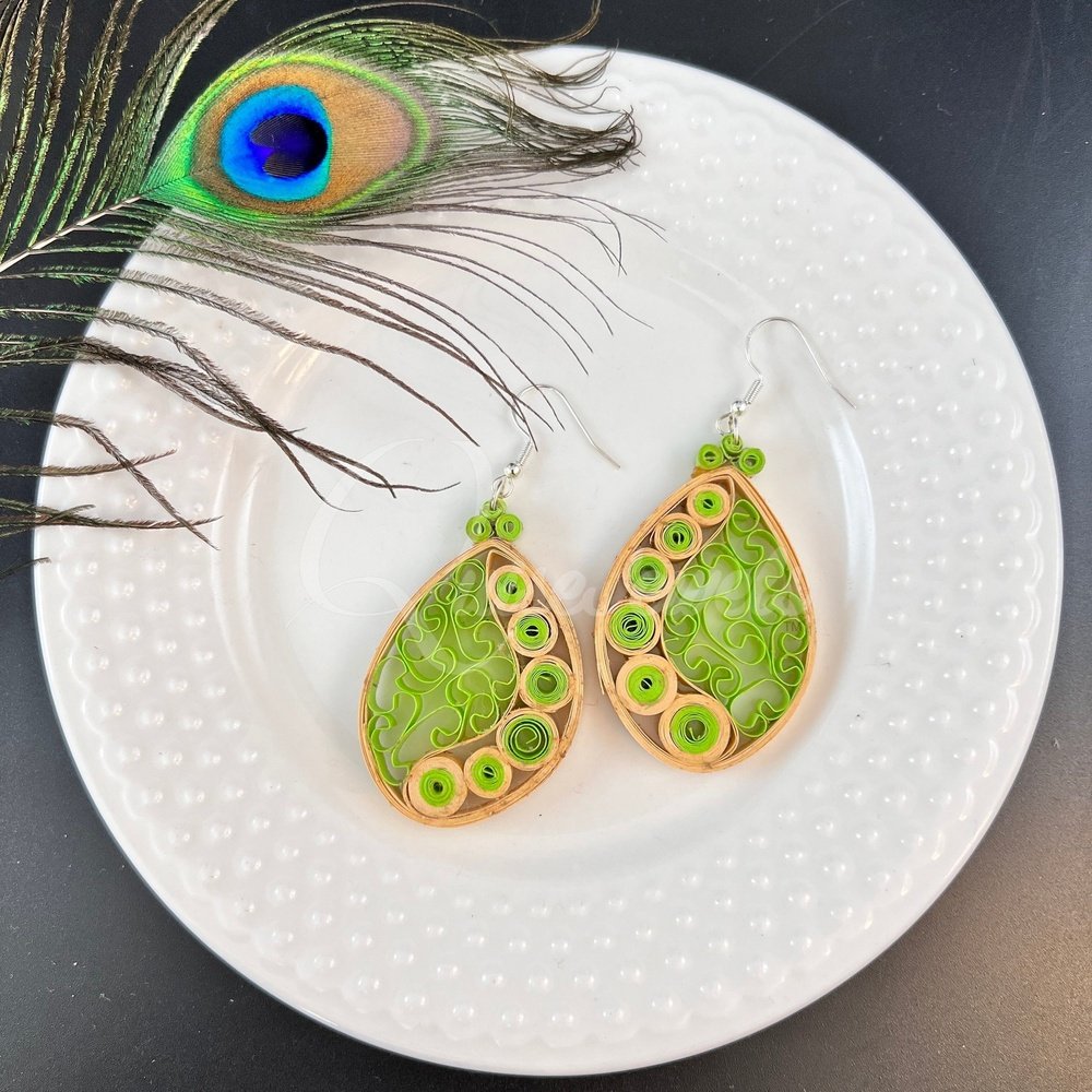 Large Tear Drop Quilling Earrings-QuiseJewels